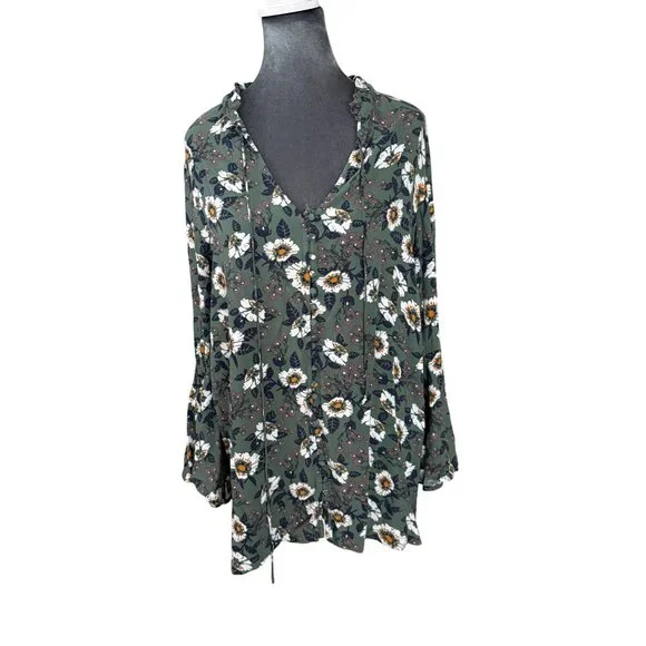 Free People Magic Mystery Tunic Floral Bell Sleeve V-Neck Dress Size L - Picture 3 of 8